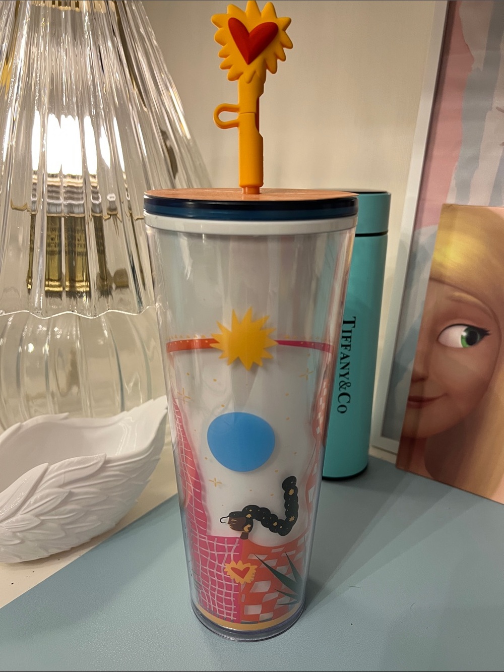 Starbucks Blue Yellow Orange Graphic Travel Tumbler by Manuela Guillen